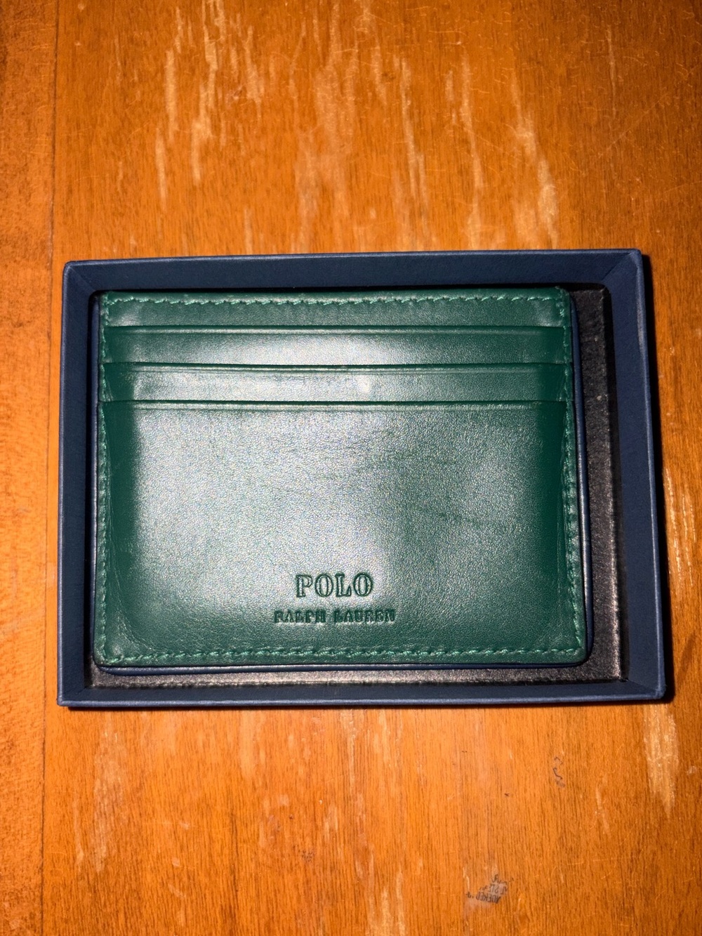 Polo by Ralph Lauren Navy and Green Plaid Leather Wallet with Gold Logo - Picture 2 of 4